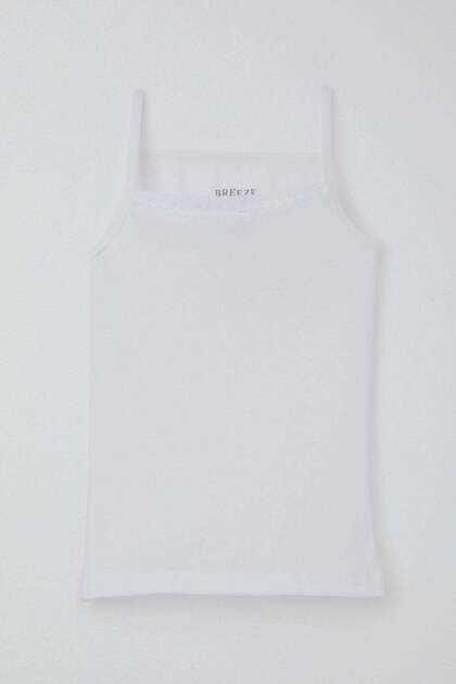 Girl's Thin Strap Undershirt with Lace 3-13 Years, White
