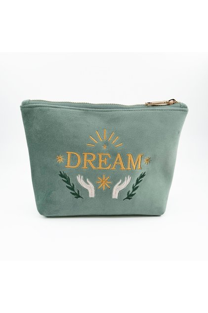 Mint Yeşili Dream Nakışlı Kadife Makyaj Çantası & Organizer 23x15x7 Cm