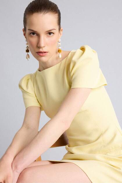 Crew Neck Short Sleeve Mini Light Yellow Mini Dress I1271Ax26Sm