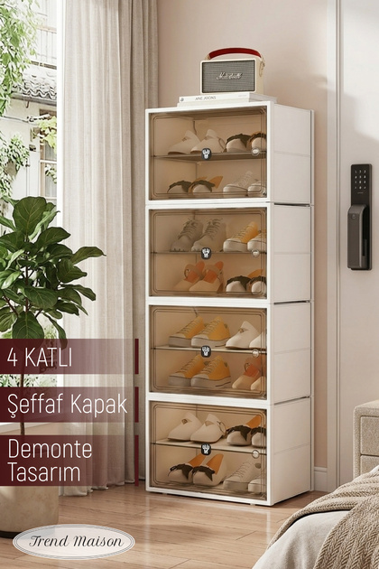 Çok Amaçlı Modüler 4 Katlı Şeffaf Kapaklı Ayakkabılık Demonte Ayakkabı Saklama ve Düzenleme