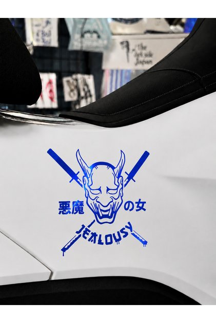 Japanese Oni Mask (Jealousy) Sticker Decal 9X8 cm for Car-Motorcycle-Helmet-Laptop
