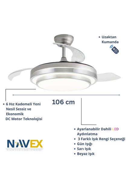 -S Gizli Kanat Tavan Vantilatörü 106 cm