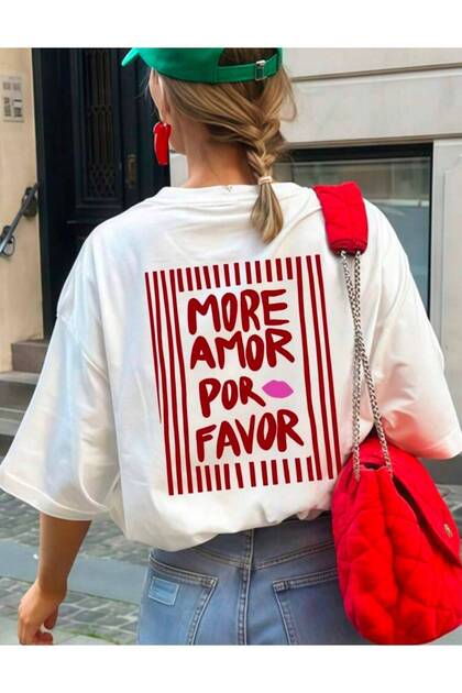 Women's More Amor Por Favor Kirimizi Written Cycling Collar T-Shirt