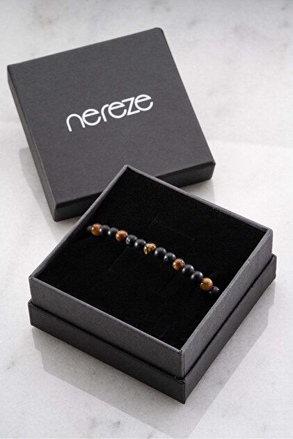 6 mm Diameter Tiger's Eye Natural Stone Men's Steel Bracelet