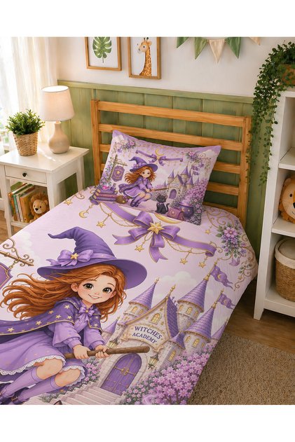 Witch Girl Patterned Single Child Duvet Cover Set Without Sheets