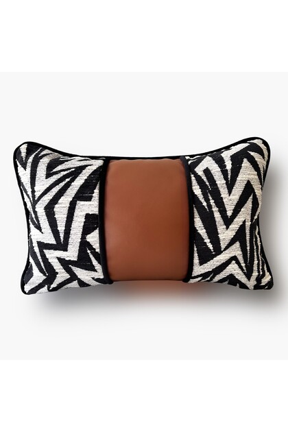 "Line & Leather" Leather Throw Pillow Cover - 30X50