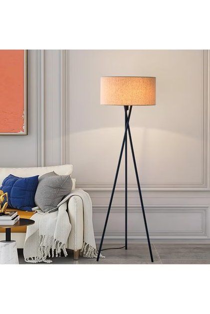 Floor Lamp for Living Room with 3 Color Temperatures LED Bulb, Modern Standing Lamp with Linen Lamp Shade, Tripod Tall Lamp for Living Room and Bedroom