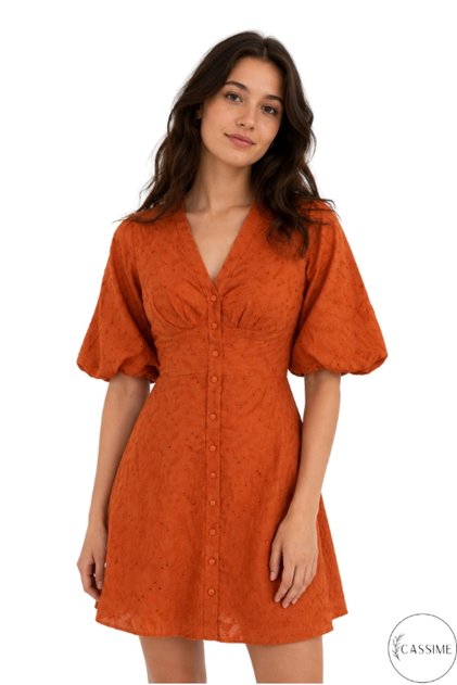 Rochie de vară mini 100% bumbac, cu decolteu în V, cu model de țiglă, pentru femei