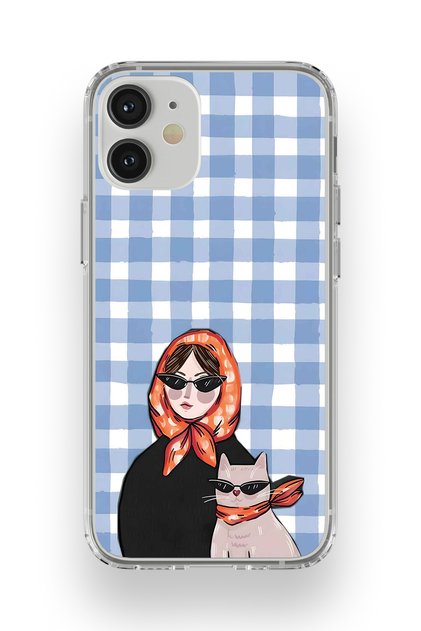 iPhone 12 Compatible Women's and Cat Patterned Transparent Phone Case with Shawl
