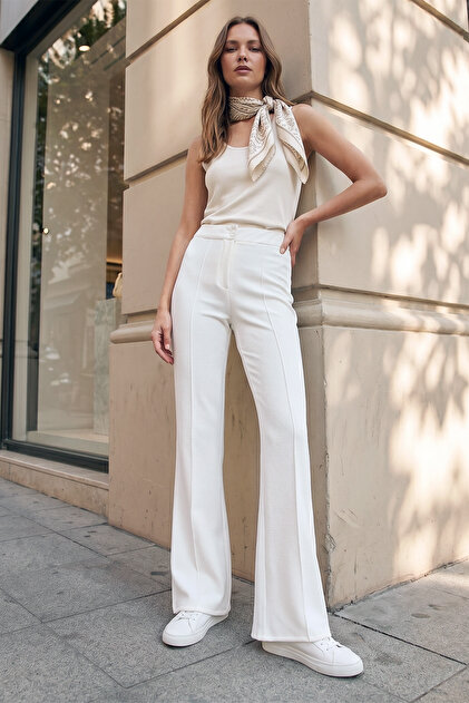 Lycra Palazzo Trousers - Ecru