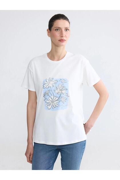 Lcw Everydaywhite Crew Neck Printed Women's T-Shirt
