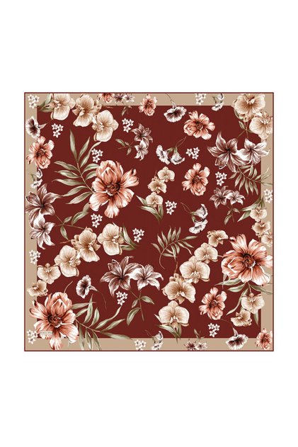Burgundy Flora Pattern Sura Silk Scarf