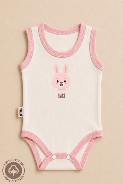 Unisex Baby 100% Cotton Printed Colorful Piping Detailed 0-12 Months Single Sleeveless Baby Bodysuit