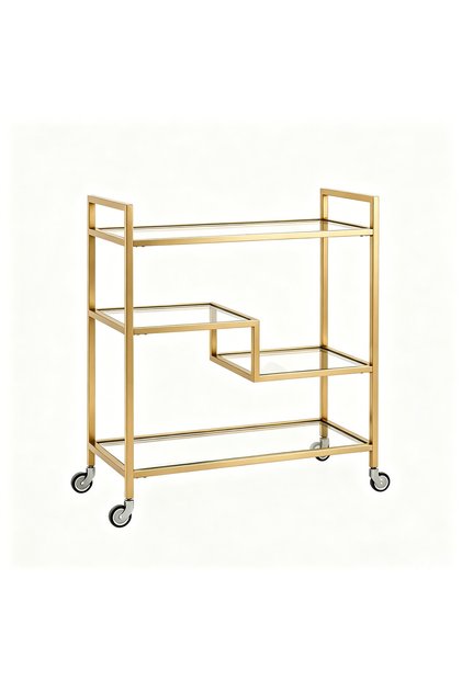 FFD 3-Tier Rolling Serving Cart with Glass Shelves - Metal Bar Cart, Storage Trolley for Home, Kitchen & Restaurant (80x40x90 cm)