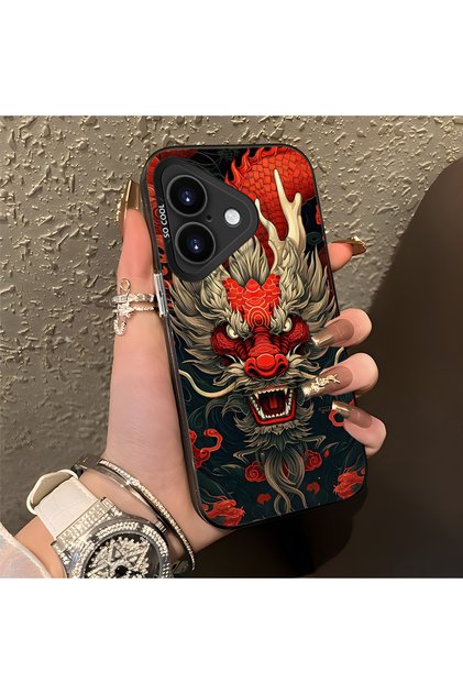 iPhone 17 Compatible Silicone Edge Hard Back Case Couple Phone Case with Dragon Pattern