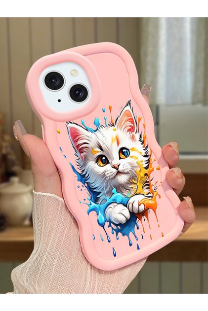 iPhone 13 Compatible Case Camera Protector Pink Silicone Couple Phone Case Cat Pattern