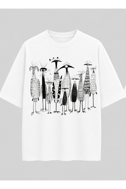 Surreal Portrait Relaxed Fit White Unisex T-Shirt | Modern Artistic Drawing