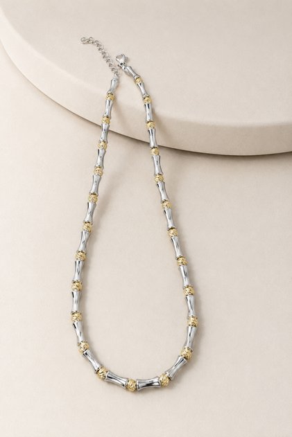 Estelle Bone Dorika Bead Detailed Silver Necklace