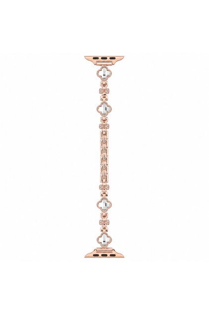 Watch Saat 49mm Rose Gold Taşlı Yonca Tasarımlı Şık Taşlı Kordon