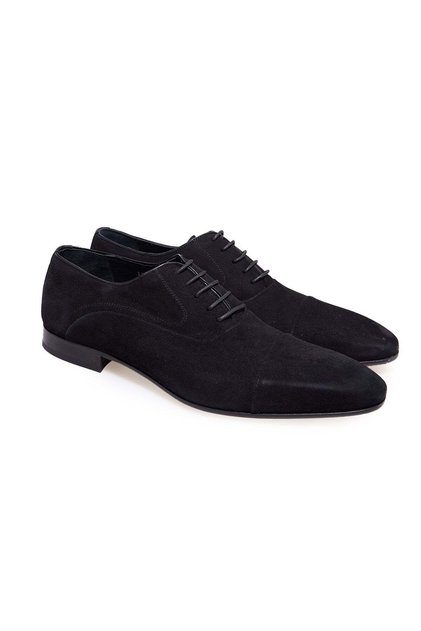 Black Color Lace-Up Genuine Leather Suede Men's Shoes