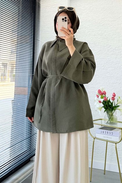 Premium Side-Tie Striped Modal Tunic - Khaki