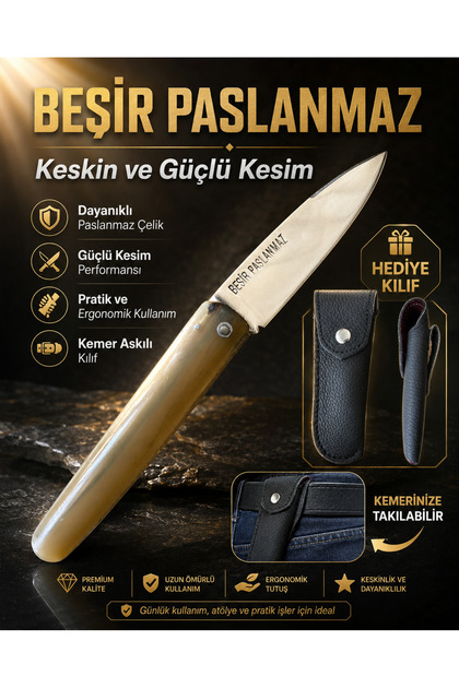 Çorum Beşir Paslanmaz Dövmeli El Yapımı Bıçak 40 Yılık Ustalık 10 cm Çelik Ağız 12 cm Sap Kılıf Hediyeli