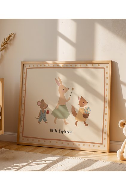 Bebek Ve Çocuk Odası Duvar Dekorasyonu Masif Ahşap Çerçeveli İskandinav Boho MDF Tablo