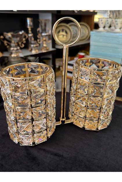 ÇİFTLİ GOLD KRİSTAL KARE TAŞLI KAŞIKLIK