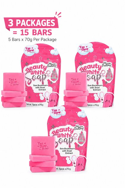 Beauty White Soap with Sea Buckthorn & Snail Extract, 3 Pieces x 70g, Micro Peeling Brightening Soap