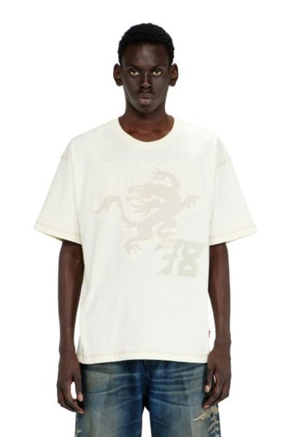 BEYAZ ERKEK LOGOLU İŞLEMELİ RELAXED T-SHIRT