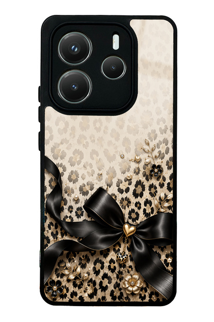 Xiaomi Redmi Note 14 5g Golden Leopard Bow Design Glossy Phone Case