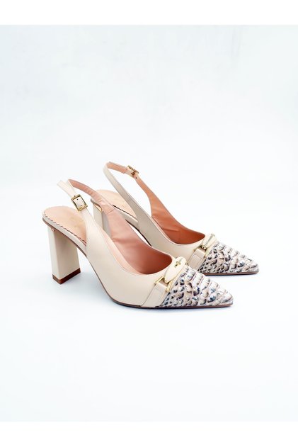 Women's Genuine Leather Heeled Shoes Beige