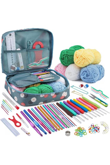Set de croșetat, Simply Joy, 107 piese, kit de tricotat cu fire de croșetat, croșete, unelte de croșetat, Croșetat și DIY pentru începători și avansați, Geantă de depozitare
