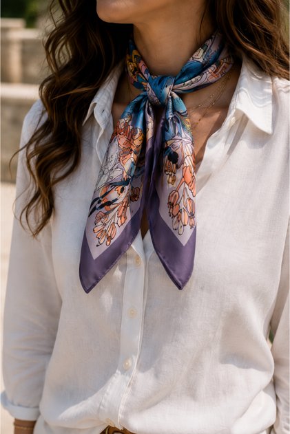 Floral Patterned Satin Neck Scarf/Bandana 70X70 cm