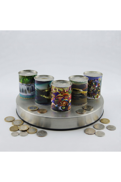 Patterned Small Metal Piggy Bank - Cylinder Design - Mixed Model