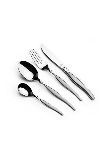 26-Piece Silver Stainless Steel Cutlery Set with Stand | Elegant Flatware Collection