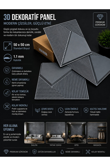 FİN 3D DUVAR PANELİ BOYANABİLİR ( ÖLÇÜ : 50*50 cm / 4 adet: 1 m2)