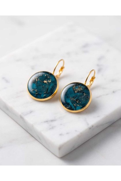 Nox Blue Gold Dangle Polymer and Epoxy Handmade Earrings (Apparatus Stainless Steel)