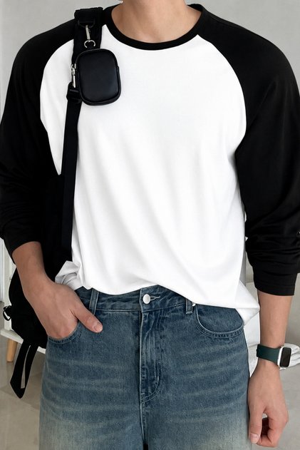 Erkek Reglan Kol Uzun Kollu Basic Tişört Süprem %100 Cotton Bisiklet Yaka Rahat Kalıp