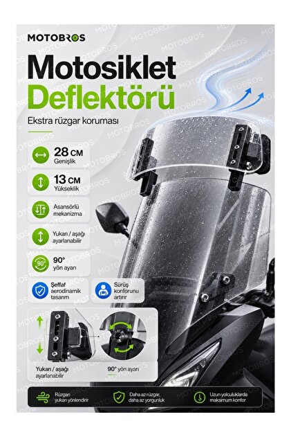Motosiklet Ön Cam Deflektörü Şeffaf Motosiklet Cam Üstü Deflektör Asansörlü Rüzgar Kesici Yönlendirici 28 cm