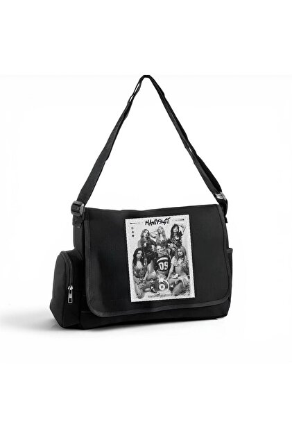 Black Manifest White Printed Messenger Bag