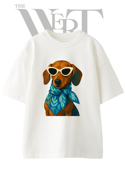 Dachshund Art Design Printed Unisex White Oversize T-Shirt