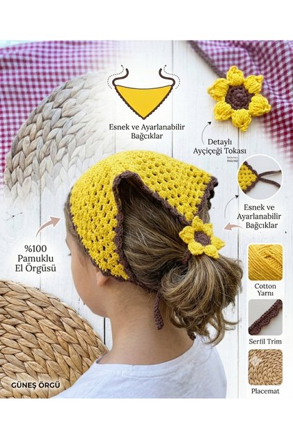 Hand Knitted Yellow Brown Edged Floral Daisy Buckle Luxury