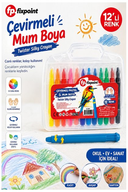 Rotating Gel Crayon 12 Colors 1 Piece Fixpoint Plastic Bag with 12 Crayon Pens Erasable Dices