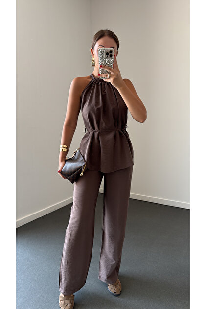 Britney Halter Yaka Bluz Ve Pantolon Takım