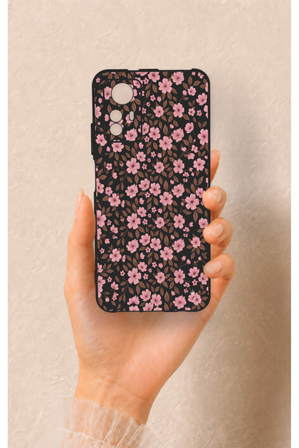 Redmi Note 12S Compatible Mini Pink Flower Pattern Silicone Case