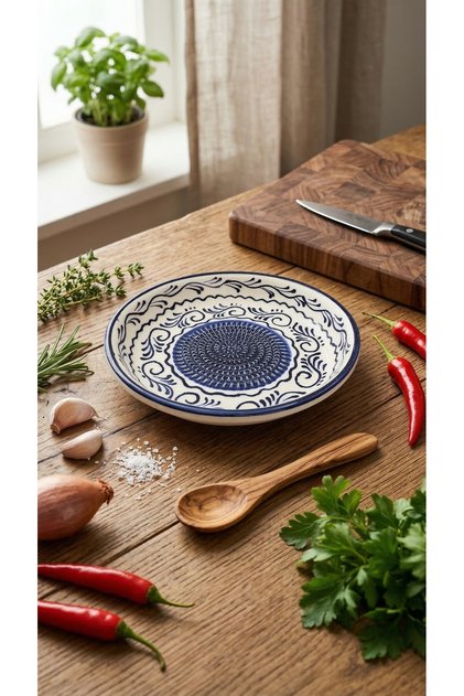 Ege Motif Series Handmade Multi-Purpose Grater Plate Vegetable & Fruit Grater Deep Plate Diet Plate