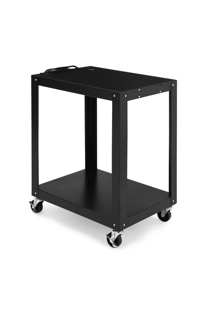 2-Tier Multi-Purpose Office Trolley - Sturdy metal frame, adjustable height, lockable cabinet, 5m power strip, swivel casters with brakes, ideal for offices, schools