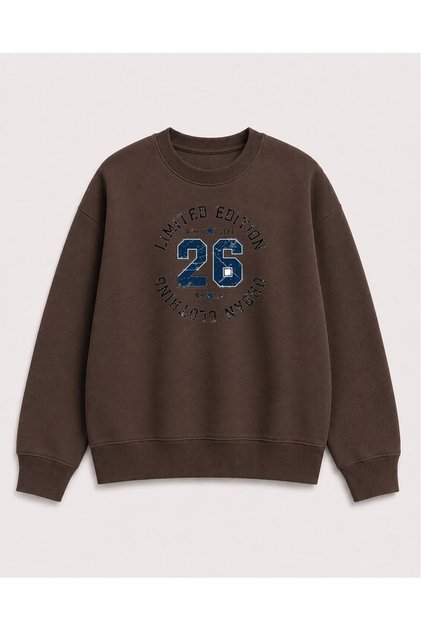 Limited Edition Text Printed 2 Thread Threaded Crew Neck Sweatshirt