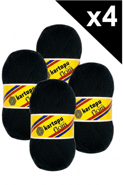 4 Pieces of Kartopu Flora Yarn 100 Grams 240 Meters Booties Scarf Beanie Jacket Cardigan Yarn - Black